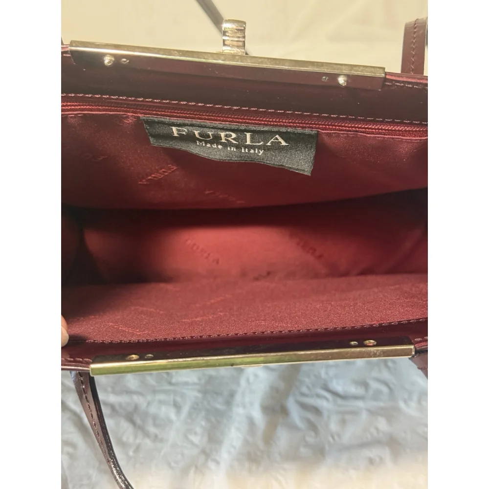 FURLA Patent Leather Shoulder Bag burgundy